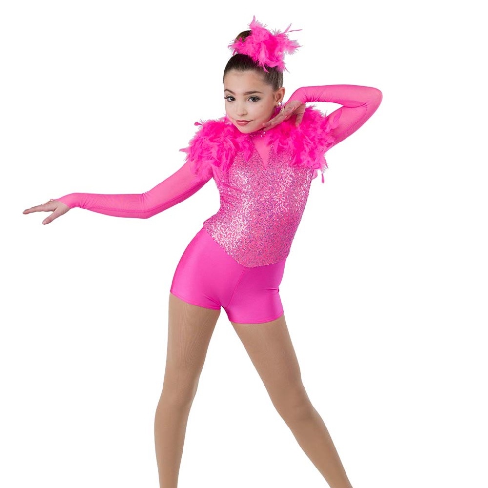 Sequined Jazz long-sleeved body suit with feathered boa